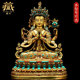 观音菩萨 室内家用全鎏金 铜佛像摆件 四臂观音 藏村彩珠镶嵌