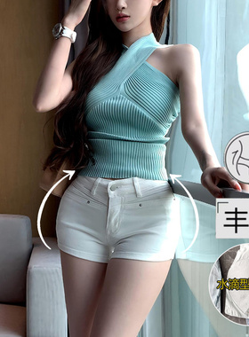 李李服饰白色低腰弹力紧身丰胯牛仔短裤女2025冬季显瘦显腿长热裤