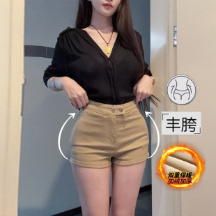高腰弹力美胯热裤 李李服饰纯欲丰胯细腰加绒牛仔短裤 女2025冬季