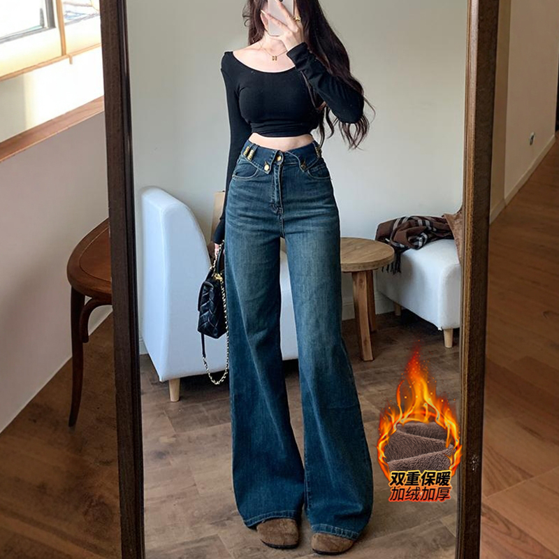 设计感翻边字母不贴腿微喇裤女