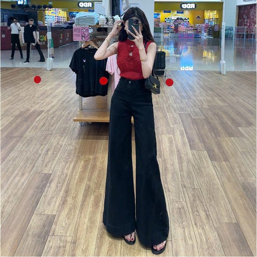 李李服饰2026夏季新款黑色高腰阔腿牛仔裤女小个子显瘦拖地裤