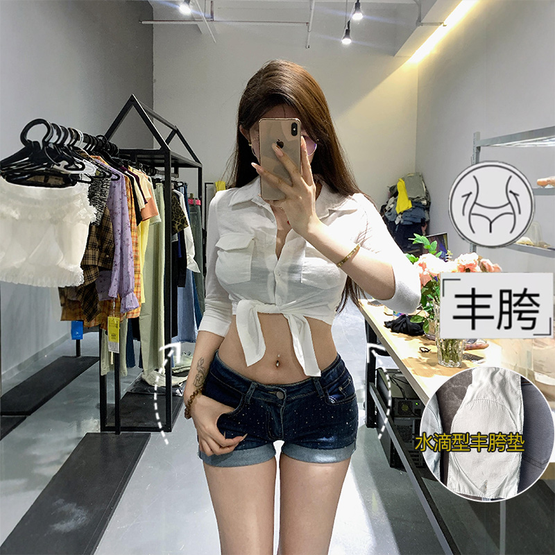 李李服饰重工烫钻低腰丰胯牛仔短裤女2025夏季新款显高显瘦热裤