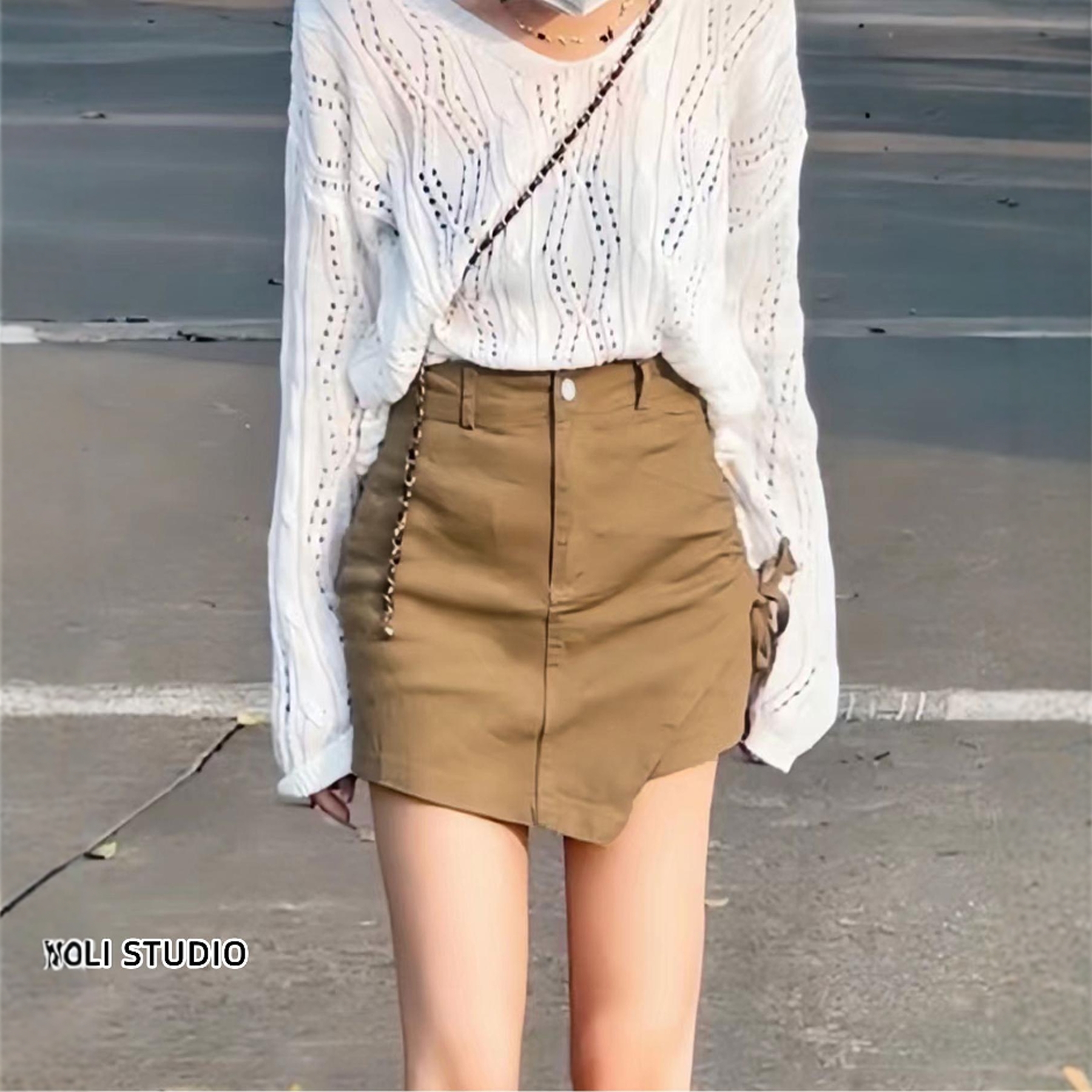 李李服饰不规则高腰牛仔半身裤夏季新款高腰显瘦a字包臀短裤