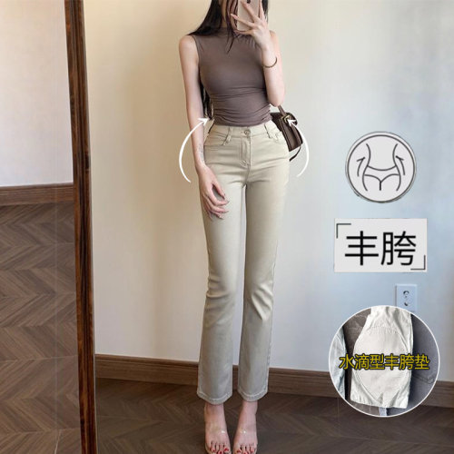 丰胯窄版直筒牛仔裤女