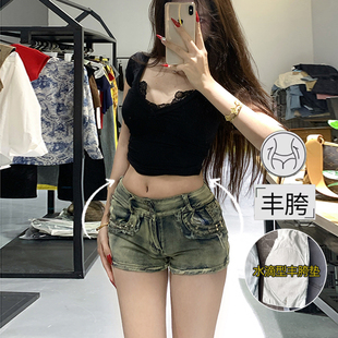 显瘦弹力热裤 李李服饰性感低腰铆钉丰胯牛仔超短裤 修身 新款 女夏季