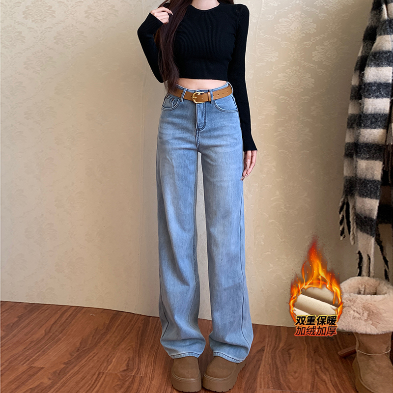 浅蓝色高腰窄版直筒裤女2025夏季