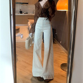慵懒长裤 新款 女春季 李李服饰米白色高腰阔腿牛仔不贴腿喇叭裤