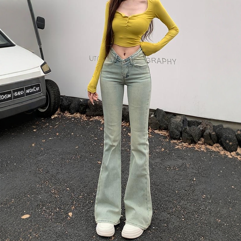 辣妹低腰V腰微喇牛仔裤女25夏季