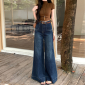 饰高腰拖地裤 口袋装 女2026夏季 李李服饰复古宽边大阔腿牛仔裤