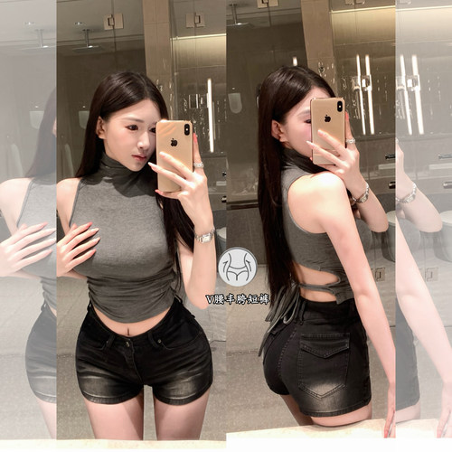 李李家美式辣妹V腰丰胯牛仔短裤女2026秋季新款提臀紧身包臀热裤