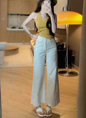 李李服饰弹力九分白色直筒牛仔裤女2026年夏季高腰宽松显瘦休闲裤