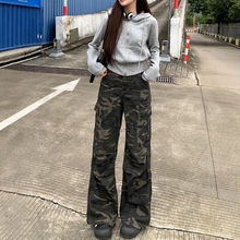 李李服饰迷彩工装阔腿牛仔裤女25夏季新款新款美式高腰显瘦百搭裤