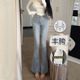 显瘦显腿长喇叭裤 李李服饰高腰排扣丰胯牛仔裤 女2026春季