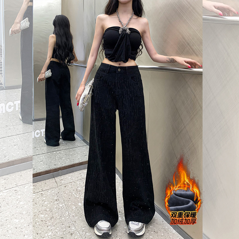 高级感流星闪钻阔腿牛仔裤女