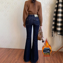 高腰提臀裤 新款 女2025冬季 李李服饰加绒时髦口袋设计微喇牛仔裤