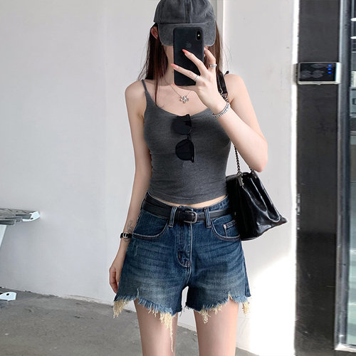 李李服饰弹力显瘦牛仔短裤女2026夏季新款不规则毛边高腰宽松热裤