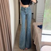 不贴腿显瘦喇叭裤 李李服饰烫钻高腰微喇牛仔裤 女2026新款