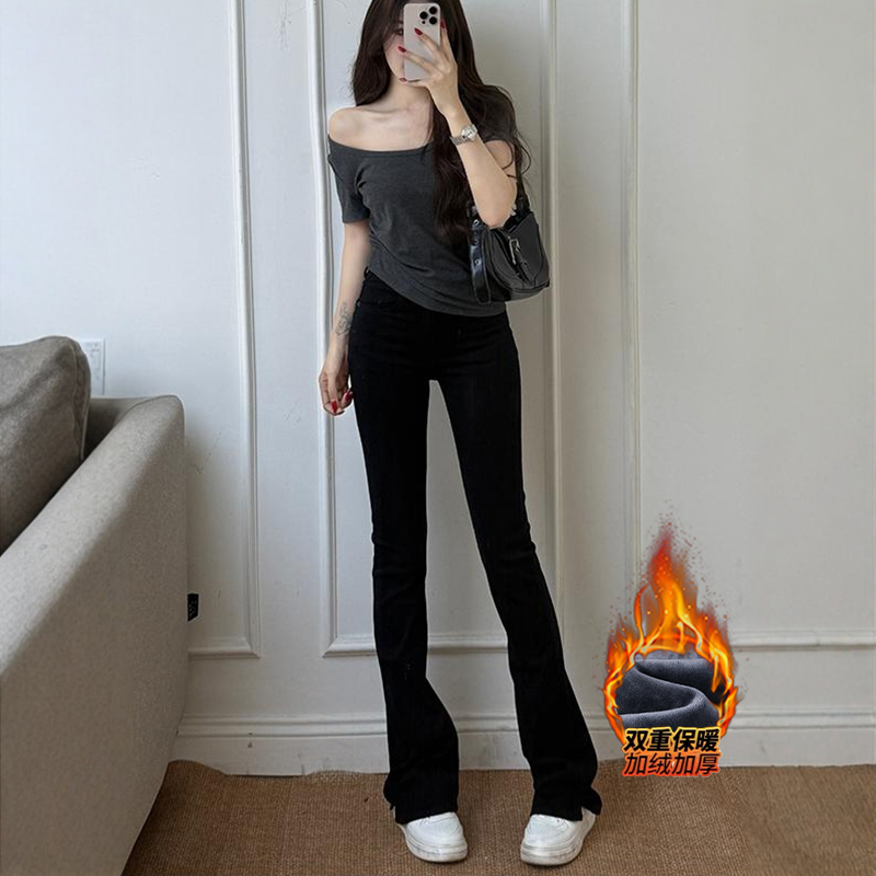 黑色百搭马蹄牛仔裤女