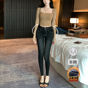 高腰显瘦小脚裤 李李服饰韩系直腿漫画腰丰胯加绒牛仔裤 女2025冬季