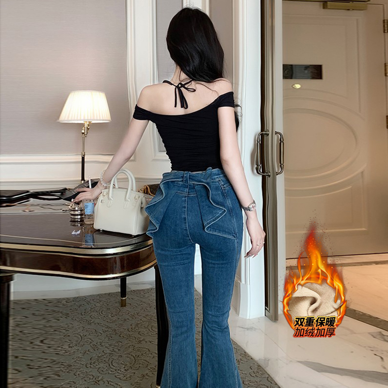 亦菲同款后腰立体蝴蝶牛仔裤女