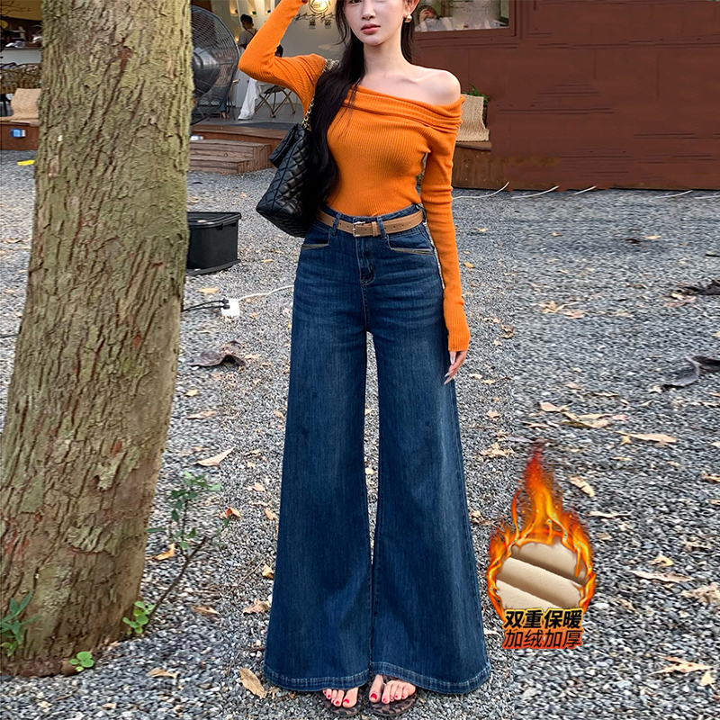 不贴腿复古喇叭牛仔长裤女