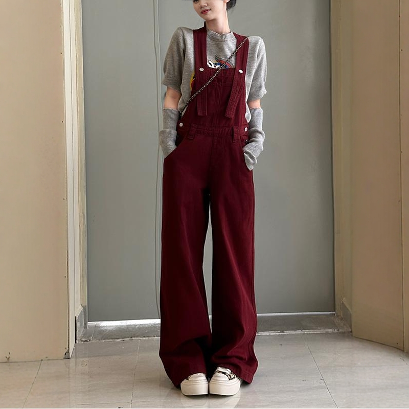 李李服饰安可拉红牛仔背带裤女25秋季新款高腰显瘦百搭减龄拖地裤