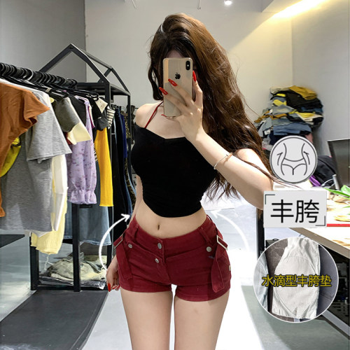 李李家设计感工装丰胯牛仔短裤女2026夏季性感低腰紧身显瘦热裤