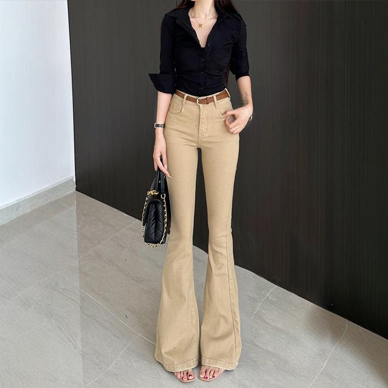 小个子浅卡其色微喇裤女图片