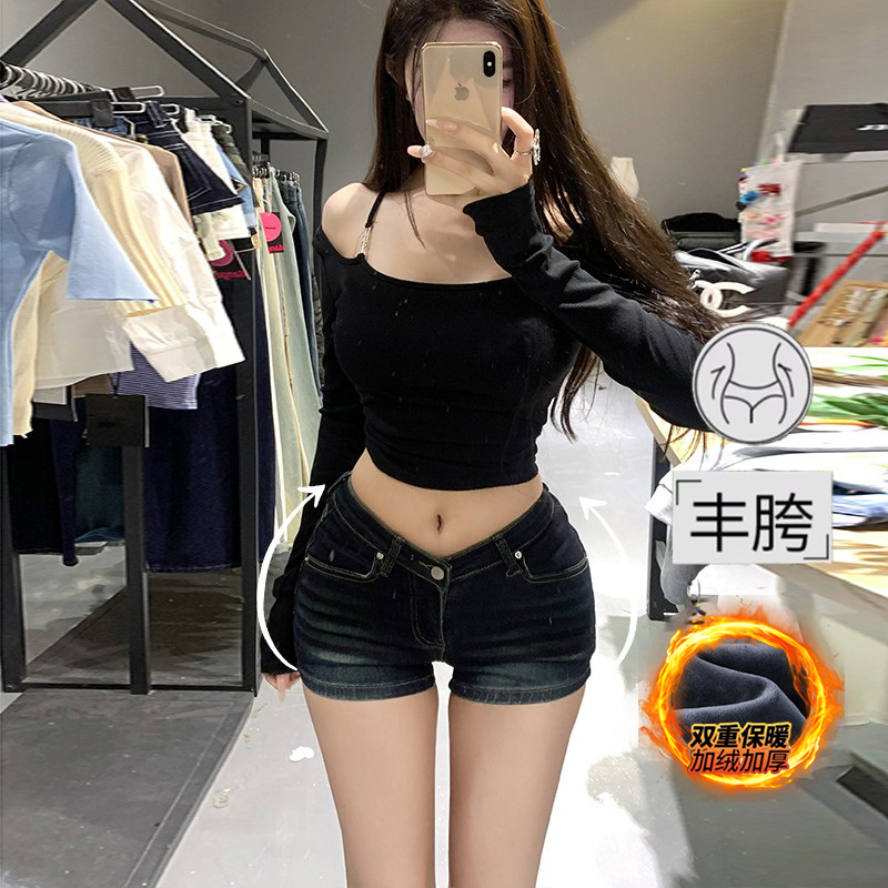 低腰V型性感丰胯牛仔短裤25冬季