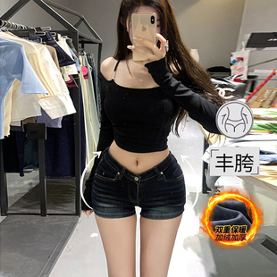 收腰提臀显高热裤 李李服饰低腰V型性感丰胯加绒牛仔短裤 2025冬季