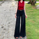 不贴腿显瘦长裤 女2026夏季 脚垂感阔腿牛仔裤 李李服饰黑灰大裤