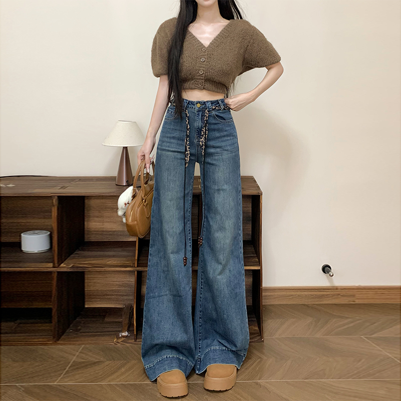 高级感不贴腿蓝牛微喇裤女