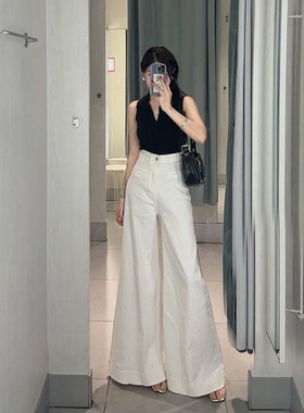 李李服饰气质白色高腰阔腿牛仔裤女2026年夏季显瘦休闲拖地裤