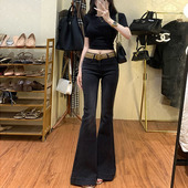 高腰鱼尾喇叭裤 李李服饰黑色弹力微喇牛仔裤 女2026年超火春季