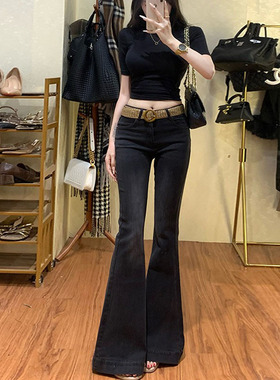 李李服饰黑色弹力微喇牛仔裤女2026年超火夏季高腰鱼尾喇叭裤