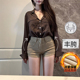 李李服饰加绒低腰双扣丰胯牛仔短裤 浅卡其美胯热裤 女2026冬季 新款