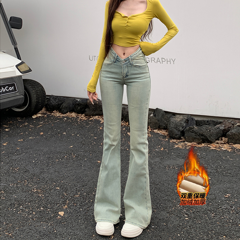 辣妹低腰V腰微喇牛仔裤女25夏季