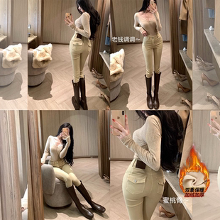 显瘦时髦裤 李李服饰老钱感加绒小脚牛仔裤 高腰修身 新款 女2025冬季
