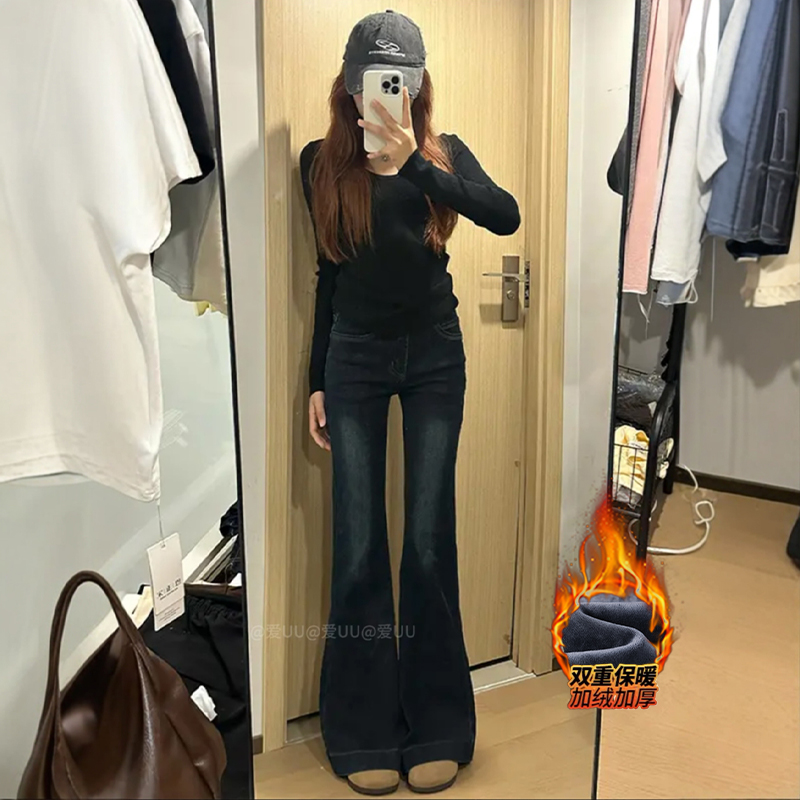 蓝灰色微喇牛仔裤女中低腰25夏季