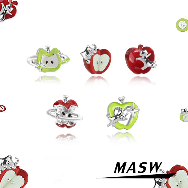 MASW麻秀S925银针可爱苹果耳钉