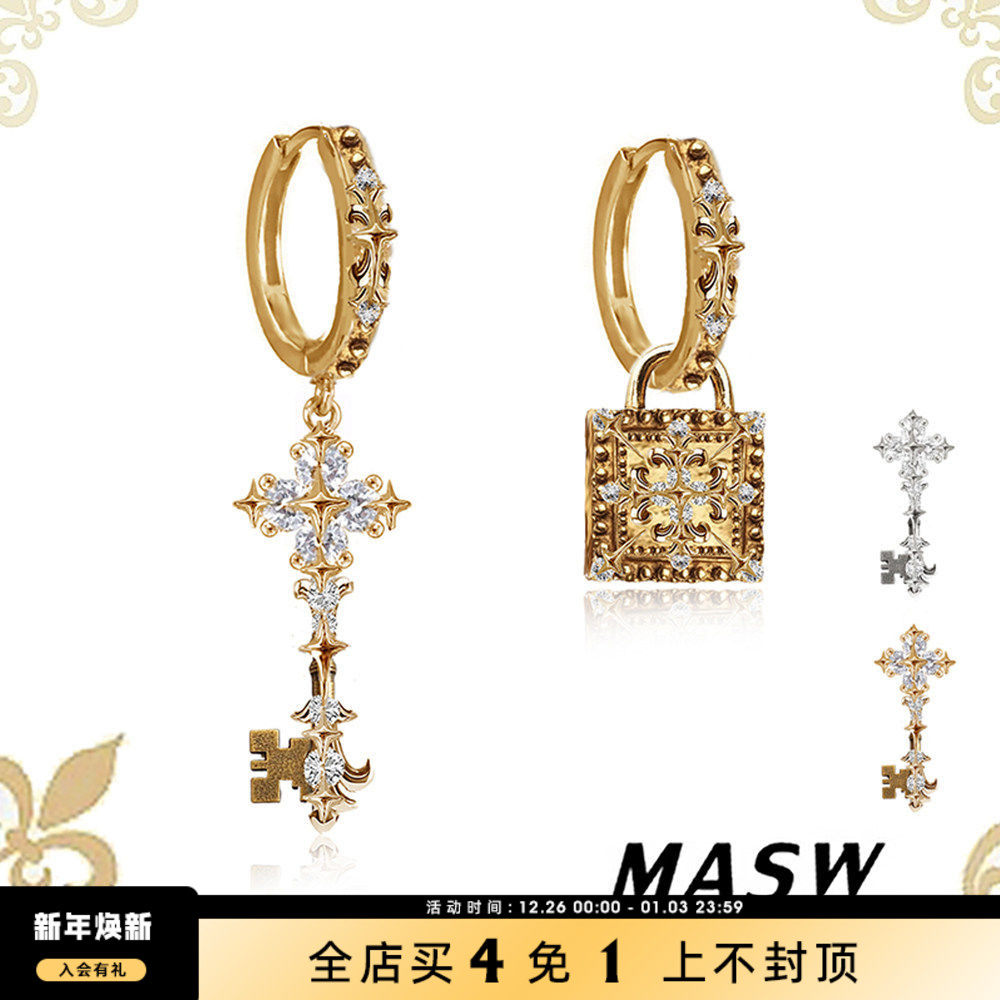 MASW麻秀鸢尾花纹复古金气质耳环