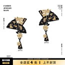 MASW麻秀原创设计暗香系列复古黑金扇子花朵耳环轻奢新中式 耳钉女