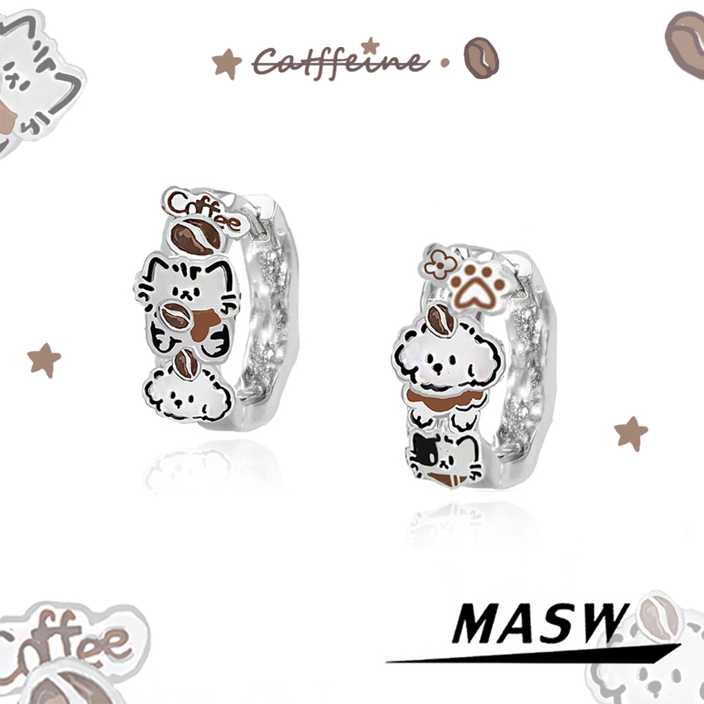 MASW麻秀可爱设计感咖啡猫咪耳环