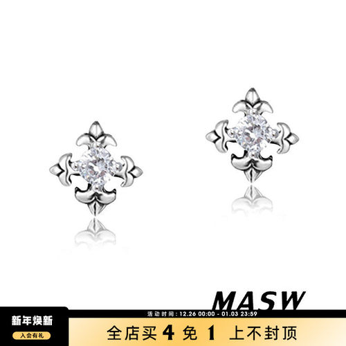 MASW麻秀925银鸢尾花耳钉百搭
