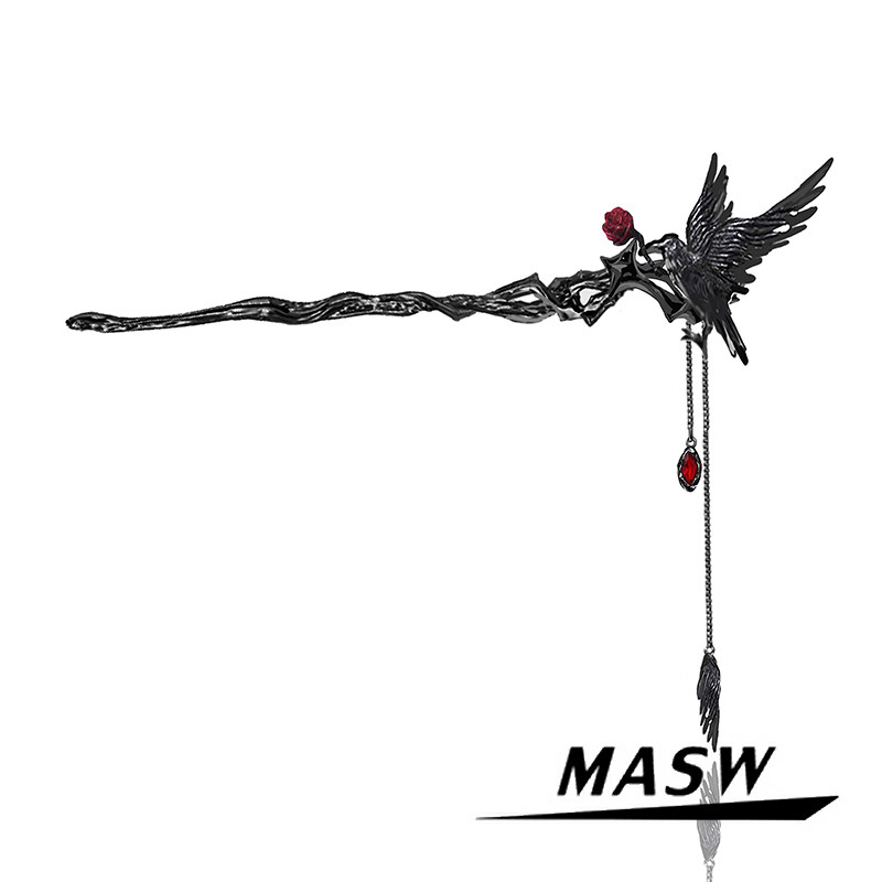 MASW麻秀原创设计荆棘系列辣妹黑色乌鸦发簪暗黑高级感流苏发饰新
