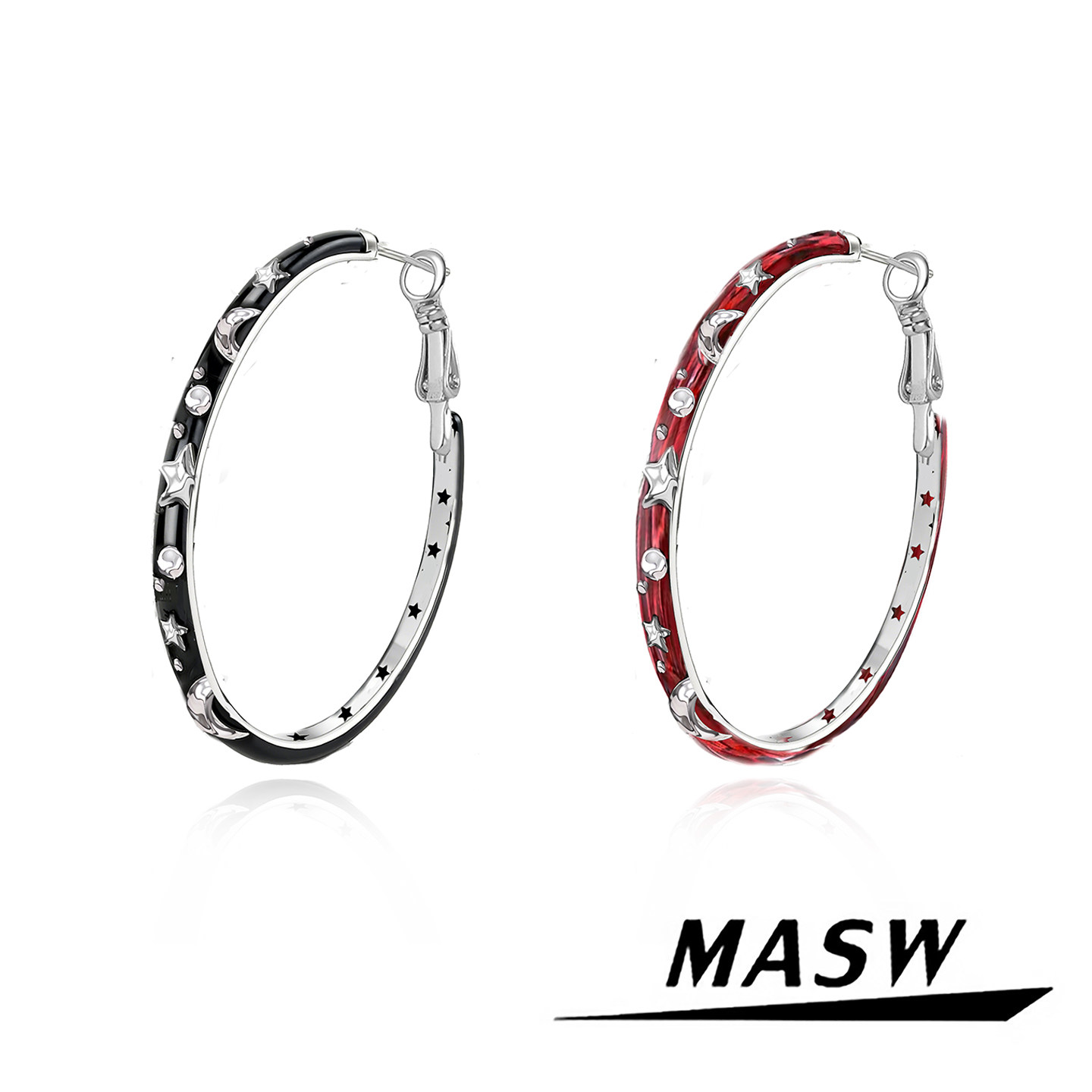 MASW麻秀原创欧美夸张个性圈圈大耳环小众高级感珐琅时尚星月耳饰
