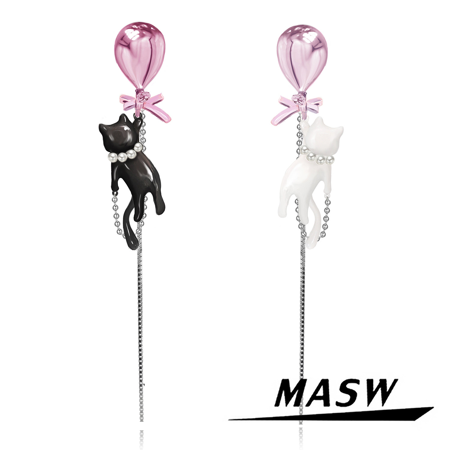 MASW麻秀原创设计气质甜酷辣妹可爱气球猫咪耳环高级感银针耳钉