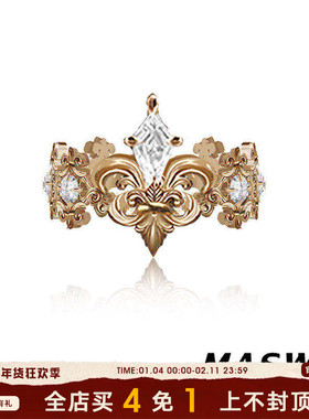 MASW麻秀原创设计怀旧系列复古浮雕鸢尾花食指戒小众轻奢开口戒指