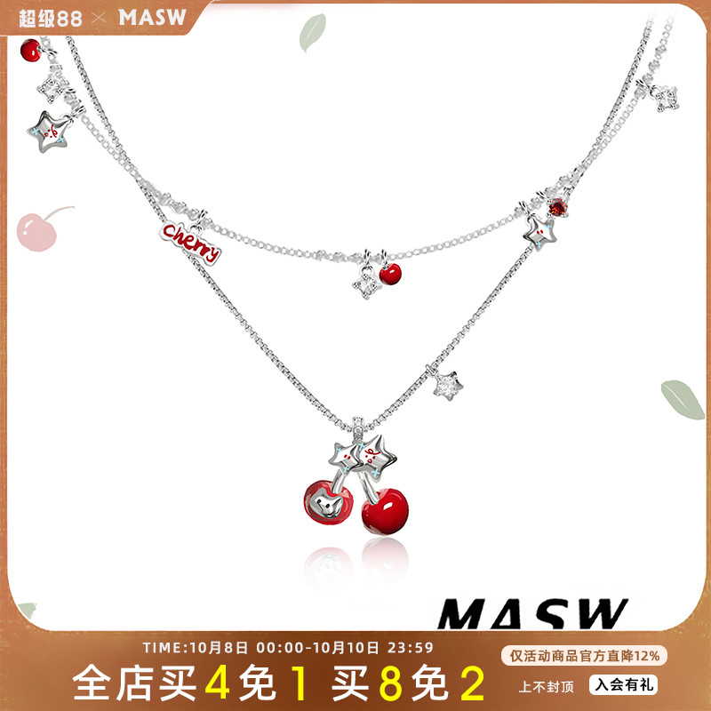 MASW麻秀甜美可爱设计樱桃项链女