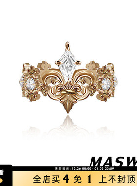 MASW麻秀复古浮雕鸢尾花开口戒指